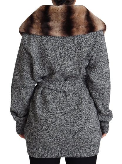  - Elegant Cashmere Cardigan with Rabbit Fur Collar