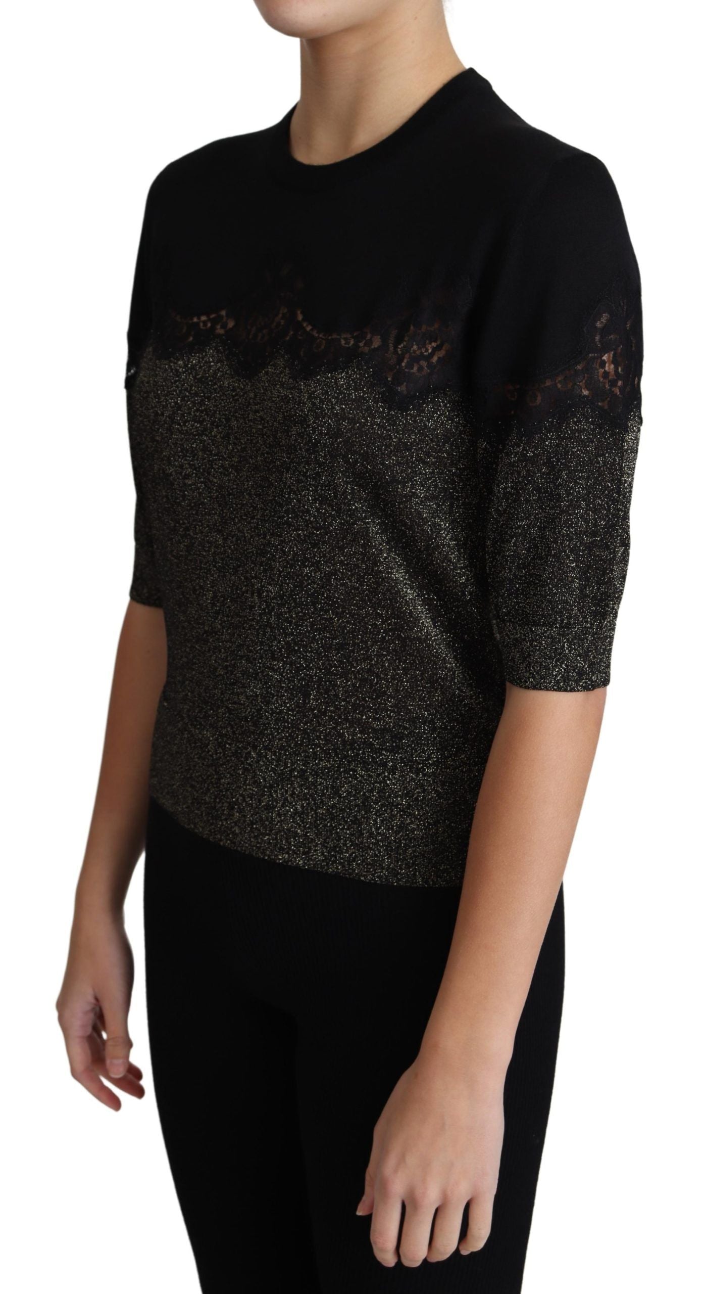  - Elegant Lurex Threaded Jersey Lace Blouse