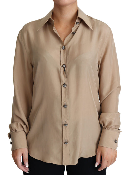  - Elegant Beige Silk Shirt