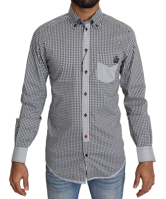  - Elegant Black & White Checkered Gold Casual Shirt