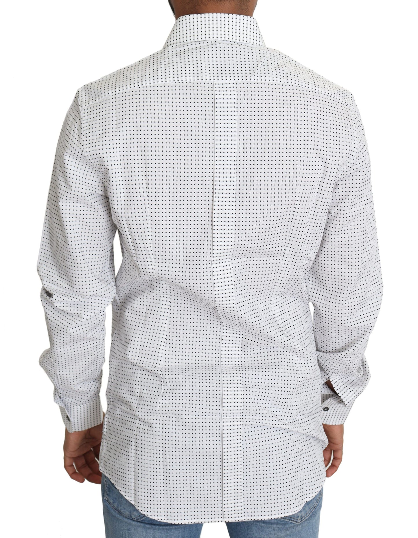 Dolce & Gabbana - Men's White & Black Polka Dot Slim Fit Dress Shirt – Made in Italy