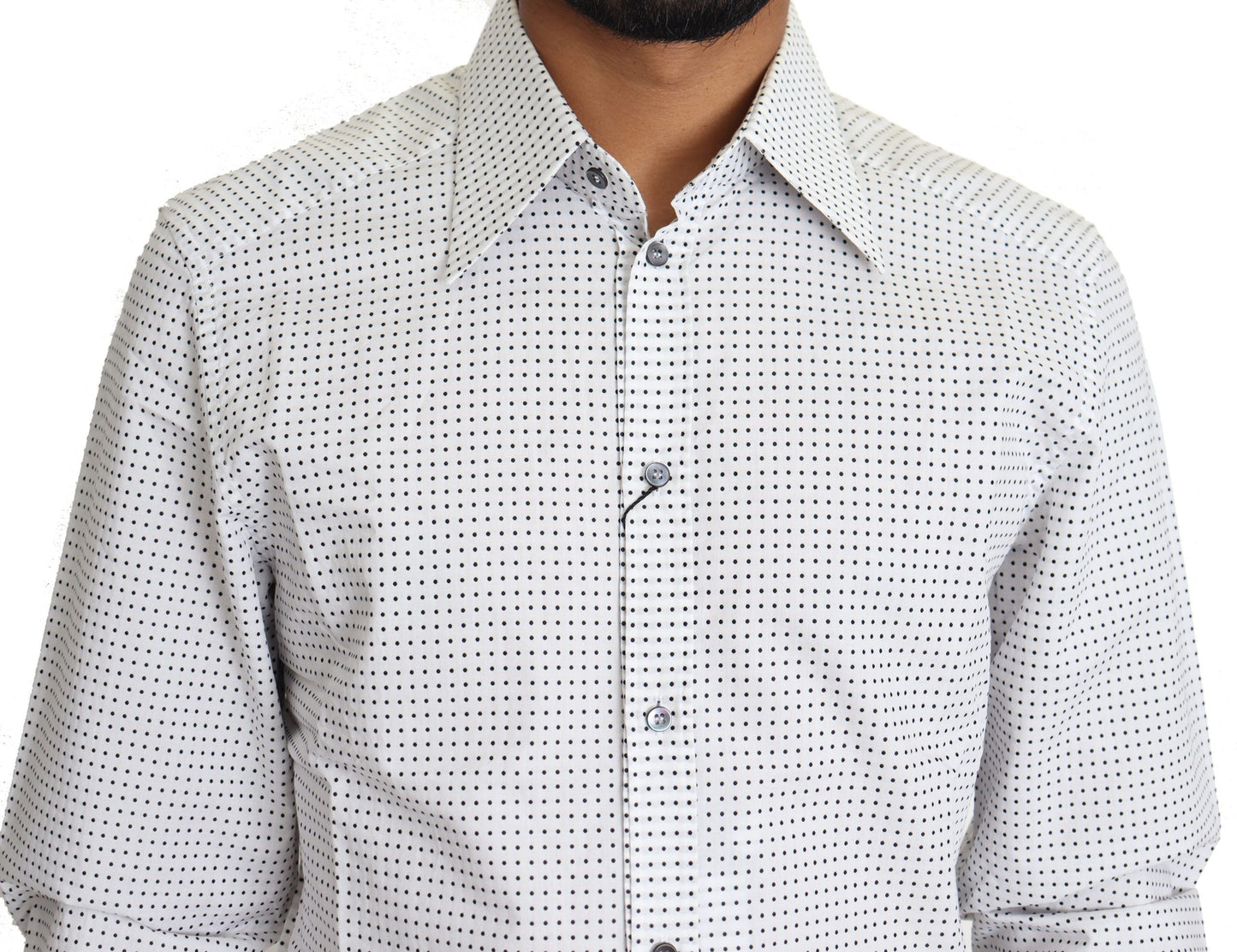 Dolce & Gabbana - Men's White & Black Polka Dot Slim Fit Dress Shirt – Made in Italy