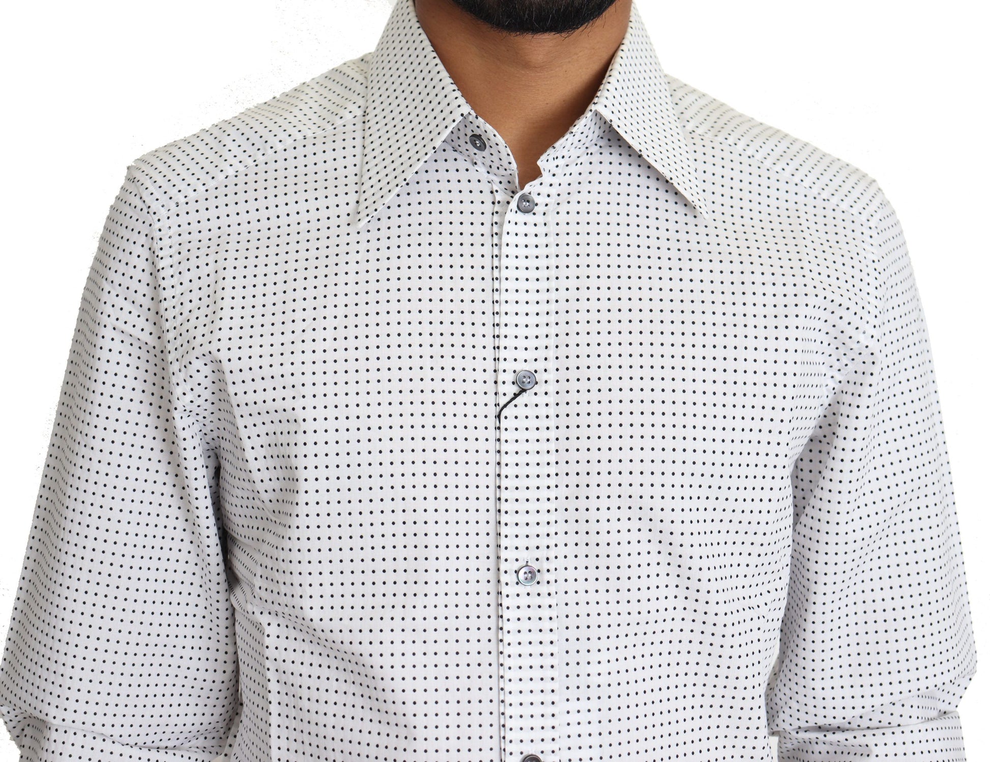 Dolce & Gabbana - Men's White & Black Polka Dot Slim Fit Dress Shirt – Made in Italy