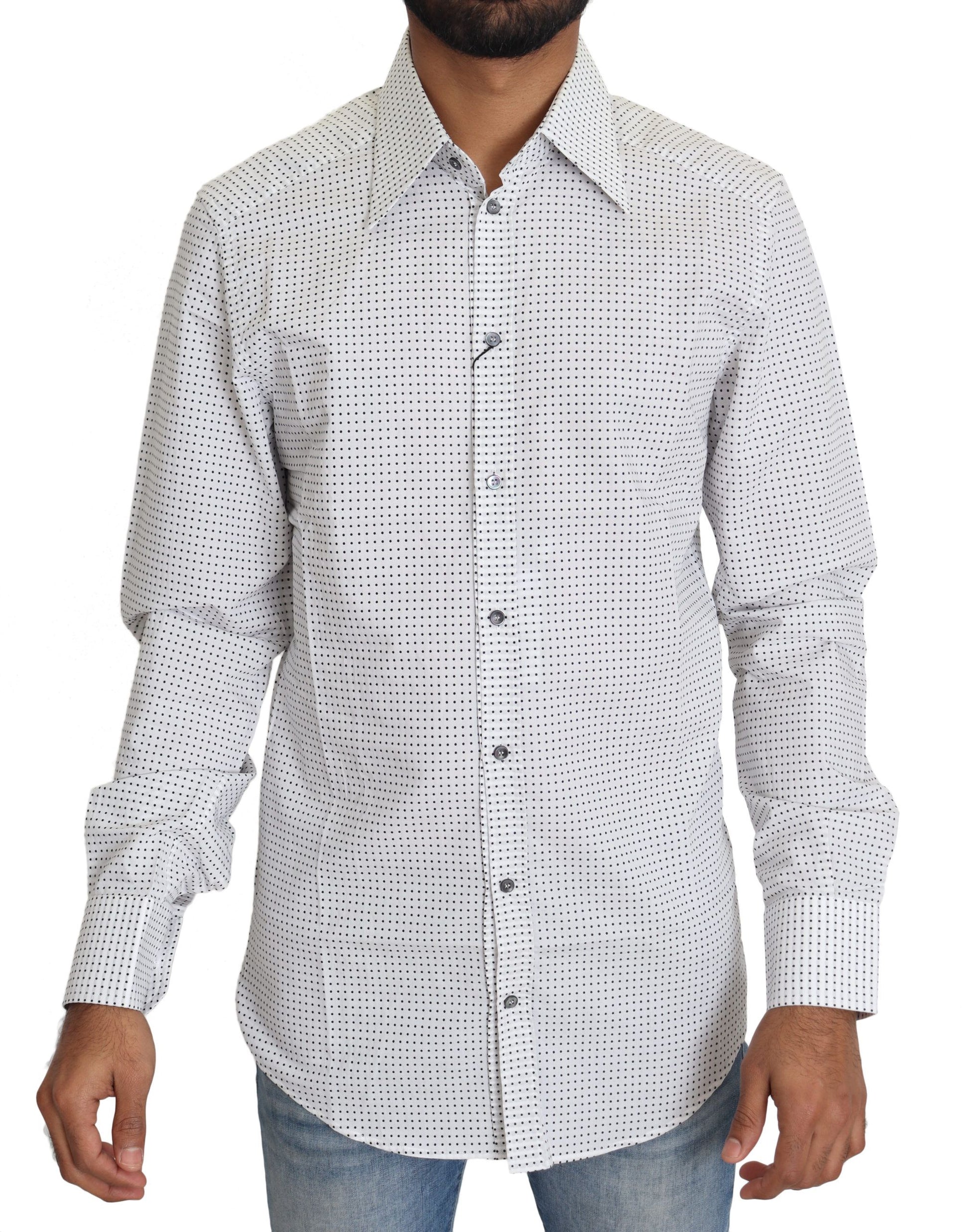 Dolce & Gabbana - Men's White & Black Polka Dot Slim Fit Dress Shirt – Made in Italy