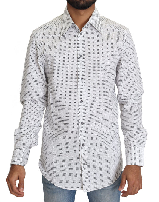 Dolce & Gabbana - Men's White & Black Polka Dot Slim Fit Dress Shirt – Made in Italy