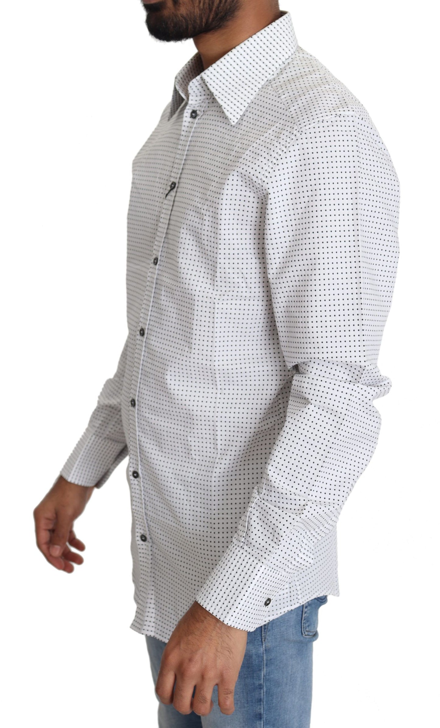 Dolce & Gabbana - Men's White & Black Polka Dot Slim Fit Dress Shirt – Made in Italy
