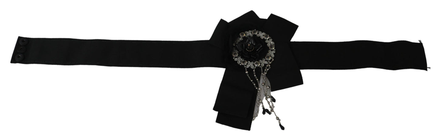  - Elegant Black Crystal Waist Belt