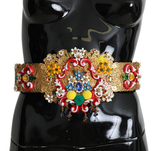  - Golden Floral Crystal Embellished Waist Belt