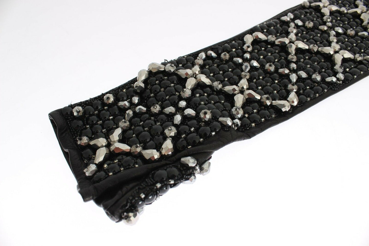  - Elegant Crystal Beaded Leather Gloves