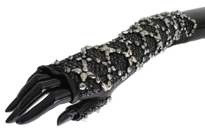  - Elegant Crystal Beaded Leather Gloves