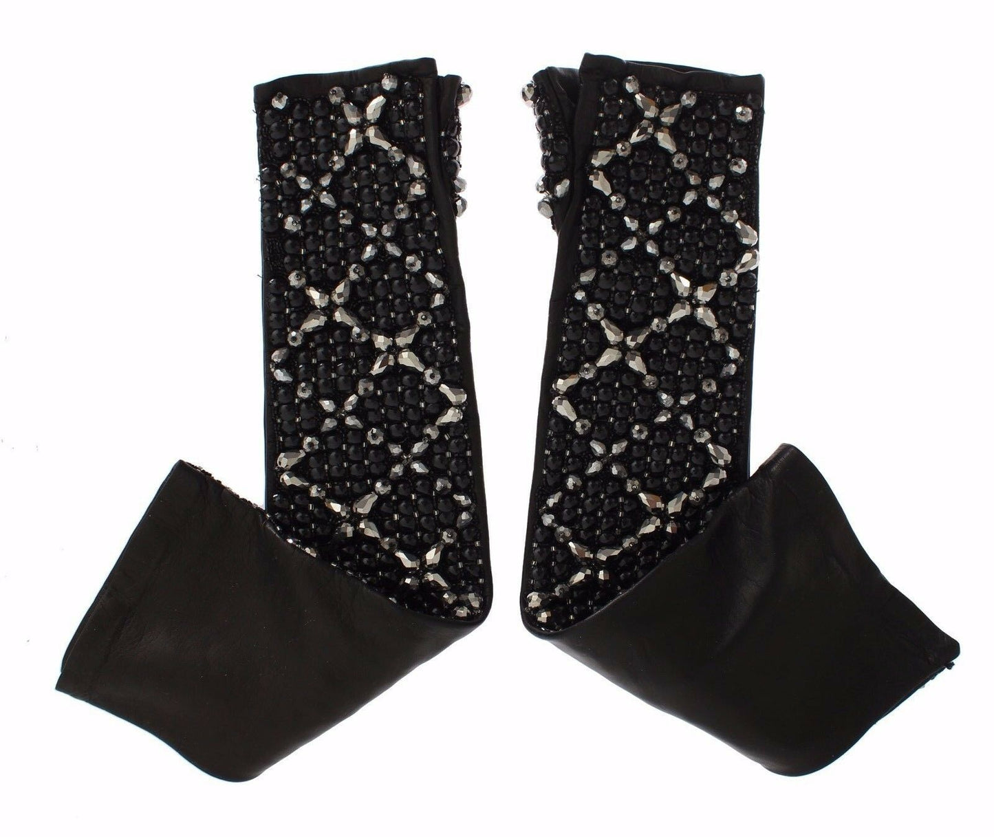  - Elegant Crystal Beaded Leather Gloves