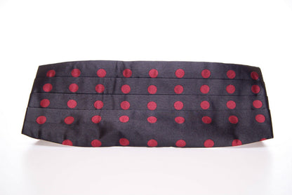  - Exquisite Black Silk Cummerbund with Red Polka Dots