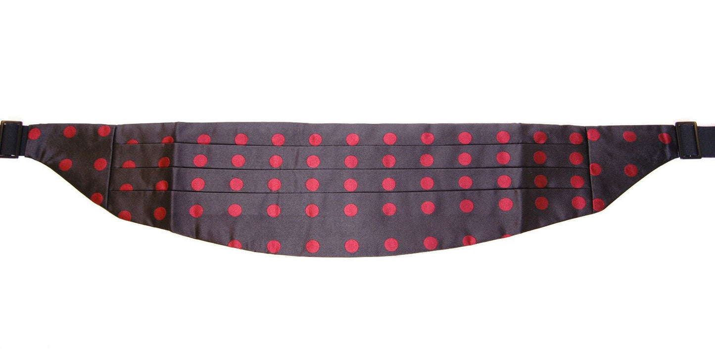  - Exquisite Black Silk Cummerbund with Red Polka Dots