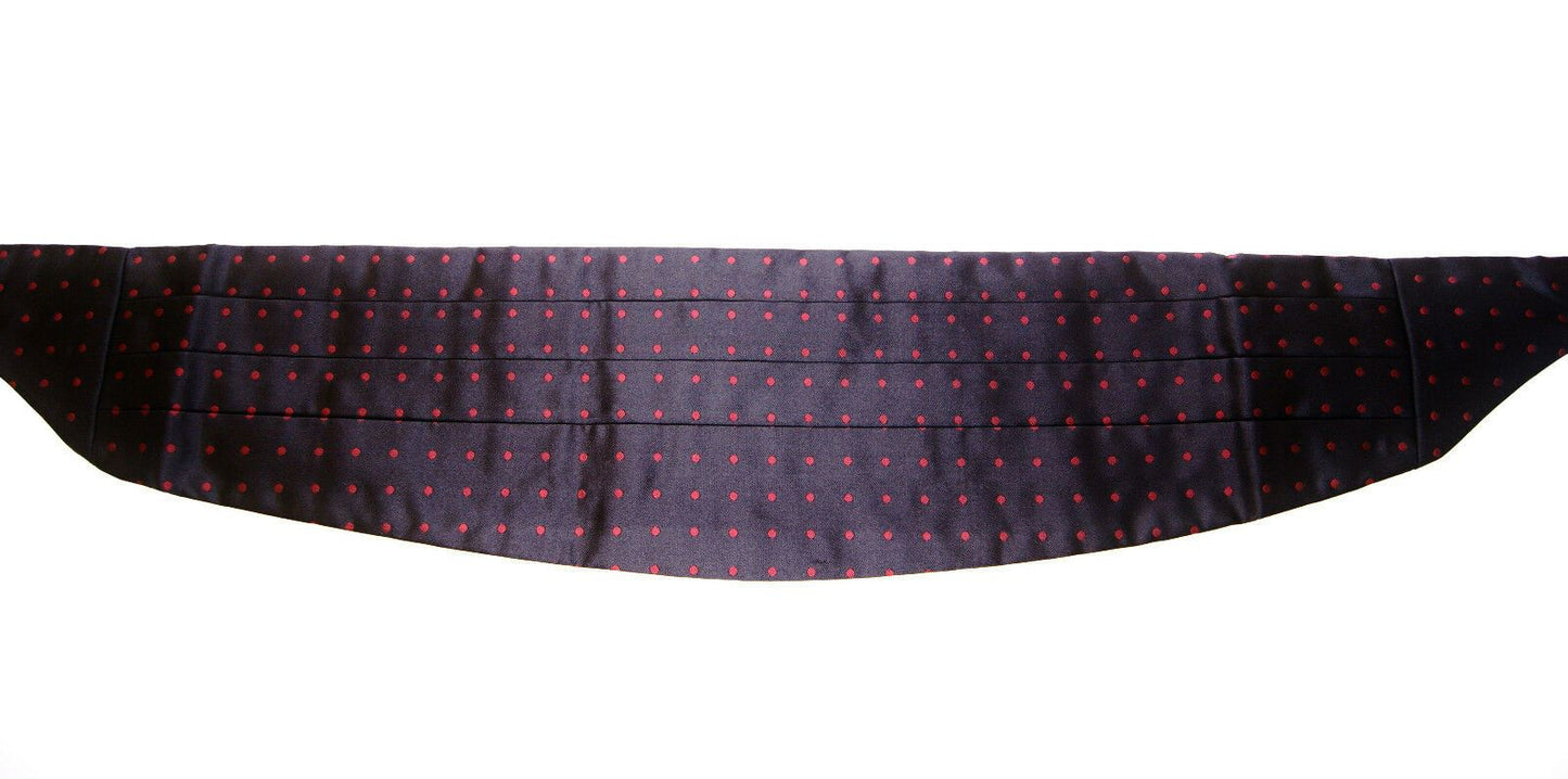  - Elegant Silk Black Cummerbund with Red Polka Dots