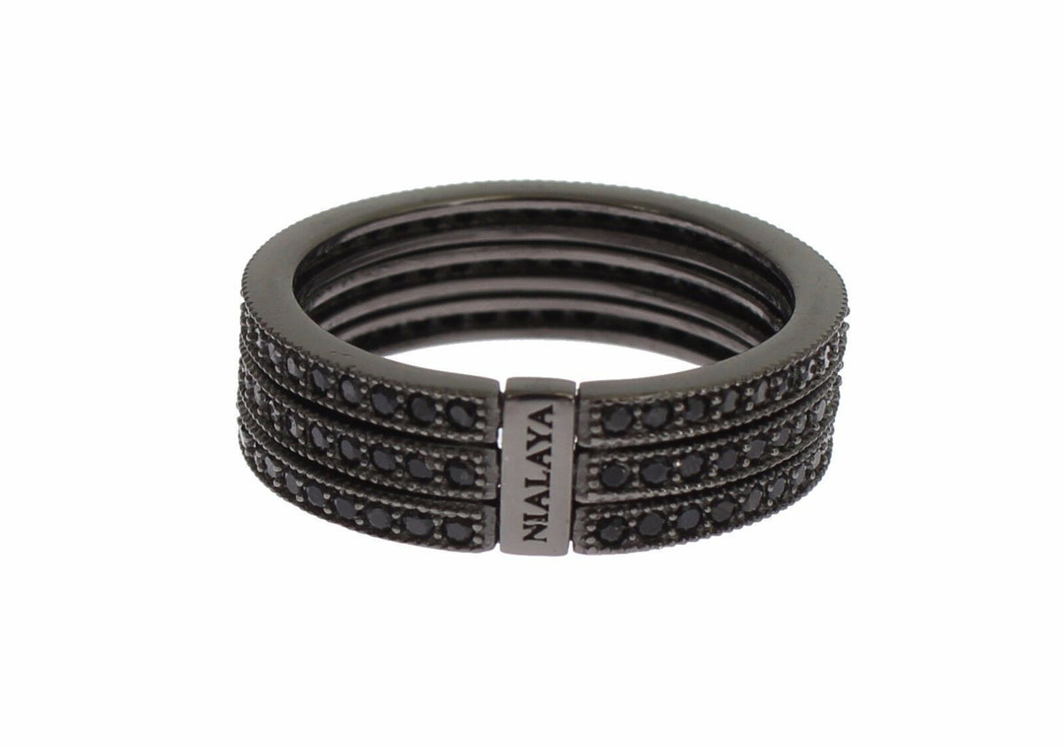 Nialaya Black Rhodium Silver Crystal Ring