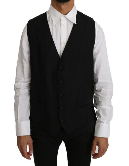  - Elegant Black Formal Wool Blend Vest