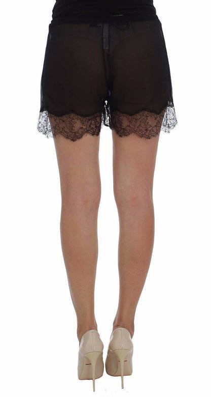  - Elegant Black Floral Lace Silk Shorts