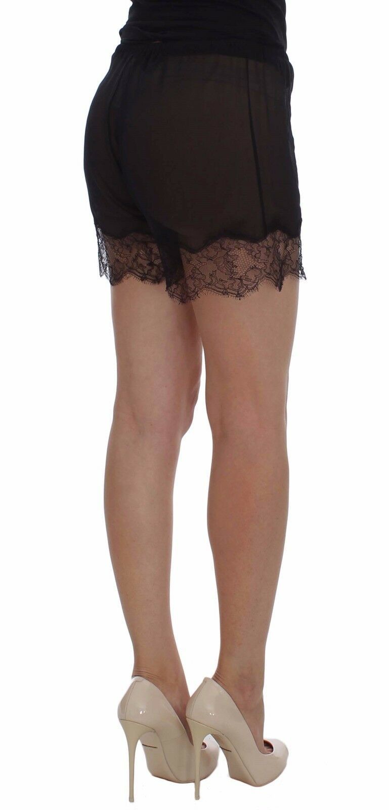  - Elegant Black Floral Lace Silk Shorts