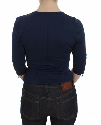  - Chic Zippered Crew-Neck Blue Sweater