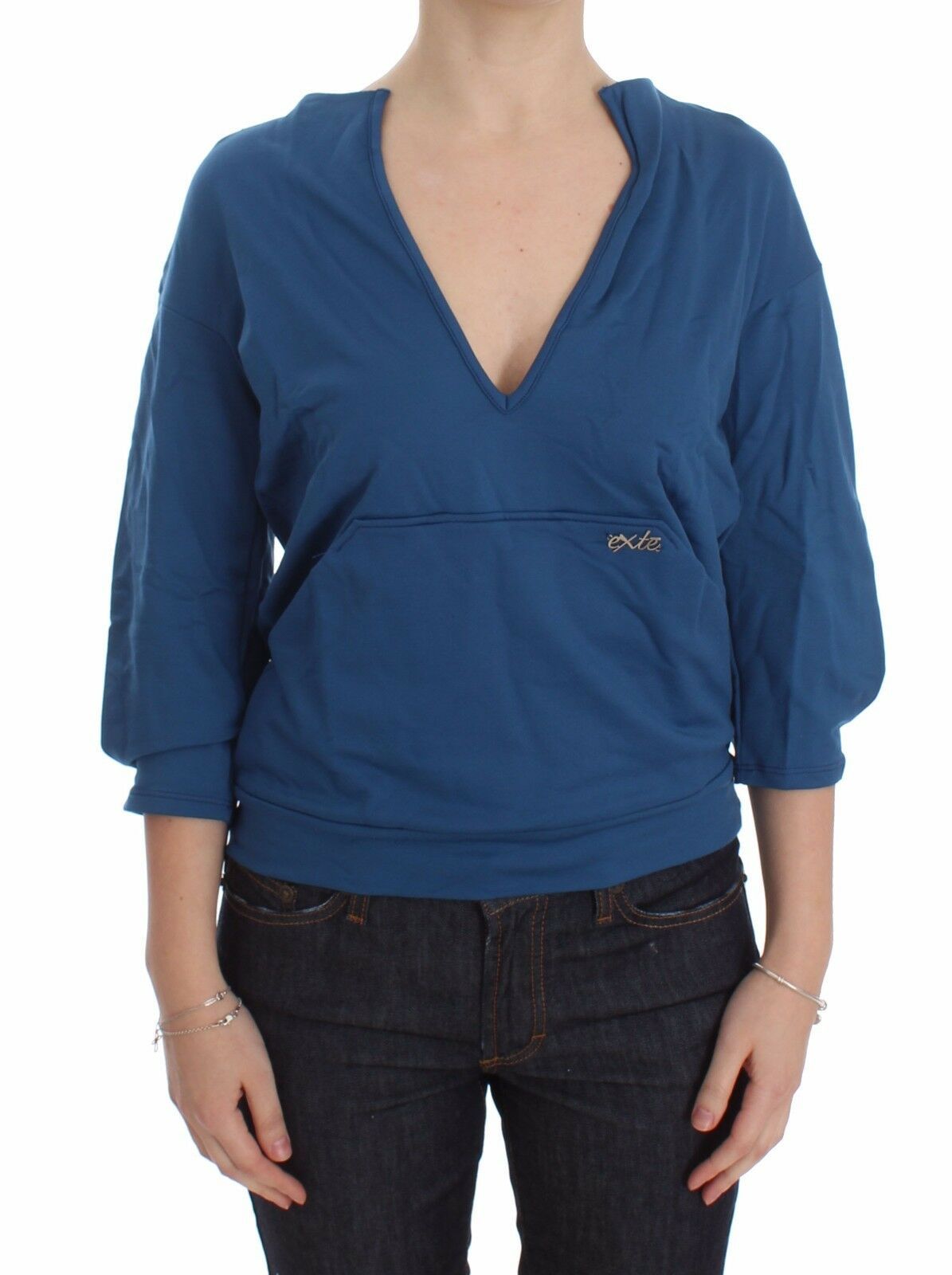  - Elegant Deep V-Neck Sweater in Blue