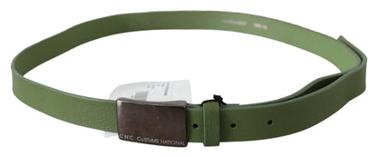  - Chic Green Leather Waist Belt with Silver Buckle