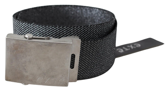  - Elegant Black Canvas Waist Belt with Silver Buckle