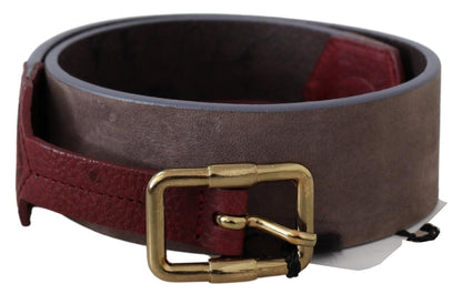  - Elegant Brown Leather Belt with Gold Buckle