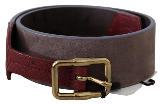  - Elegant Brown Leather Belt with Gold Buckle