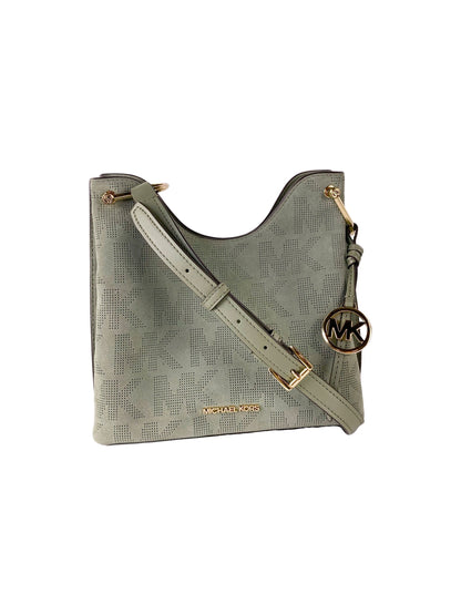 Michael Kors Joan Large Perforated Suede Leather Slouchy Messenger Handbag in Army Green