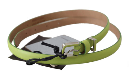  - Classic Green Leather Belt with Silver-Tone Hardware