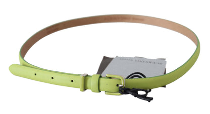  - Classic Green Leather Belt with Silver-Tone Hardware