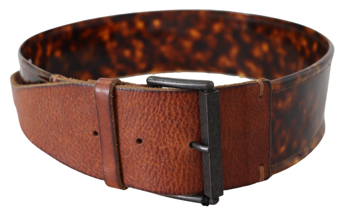  - Elegant Dark Brown Leather Belt with Vintage Buckle