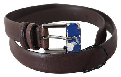  - Elegant Brown Leather Classic Belt with Silver-Tone Buckle