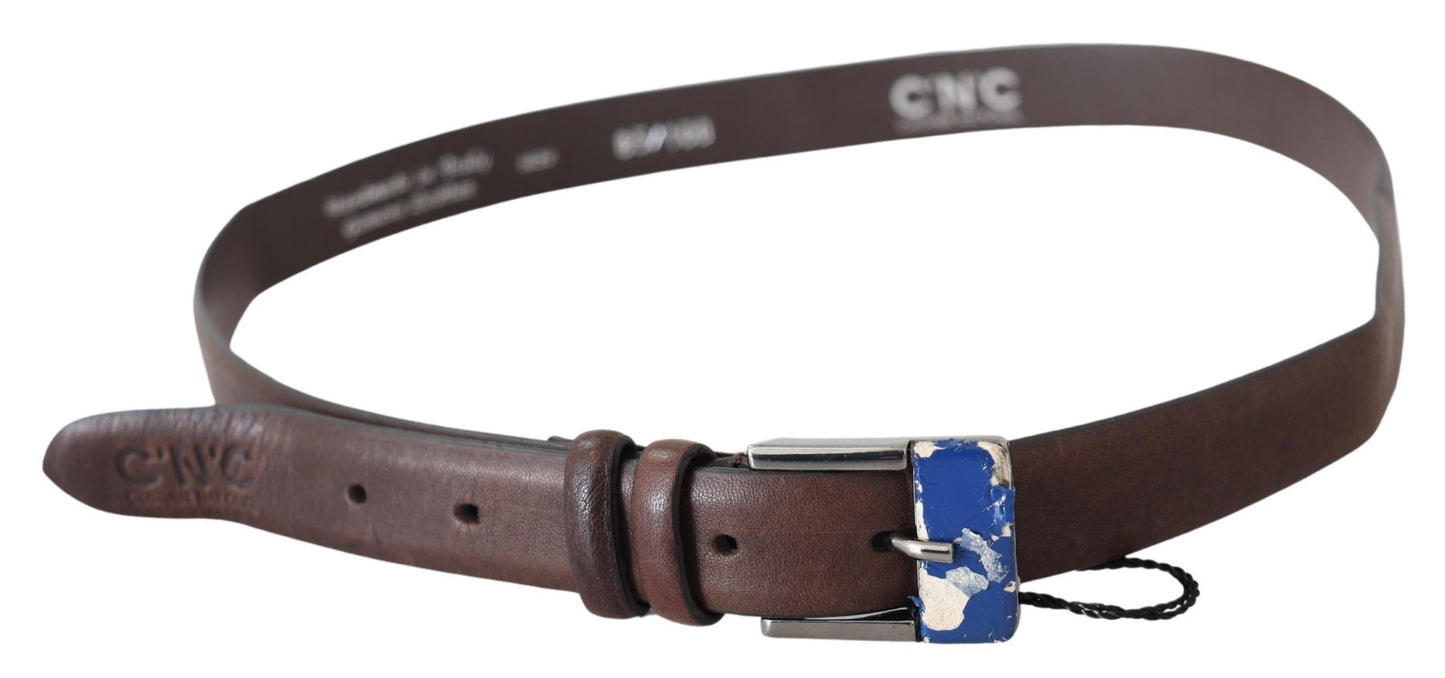  - Elegant Brown Leather Classic Belt with Silver-Tone Buckle