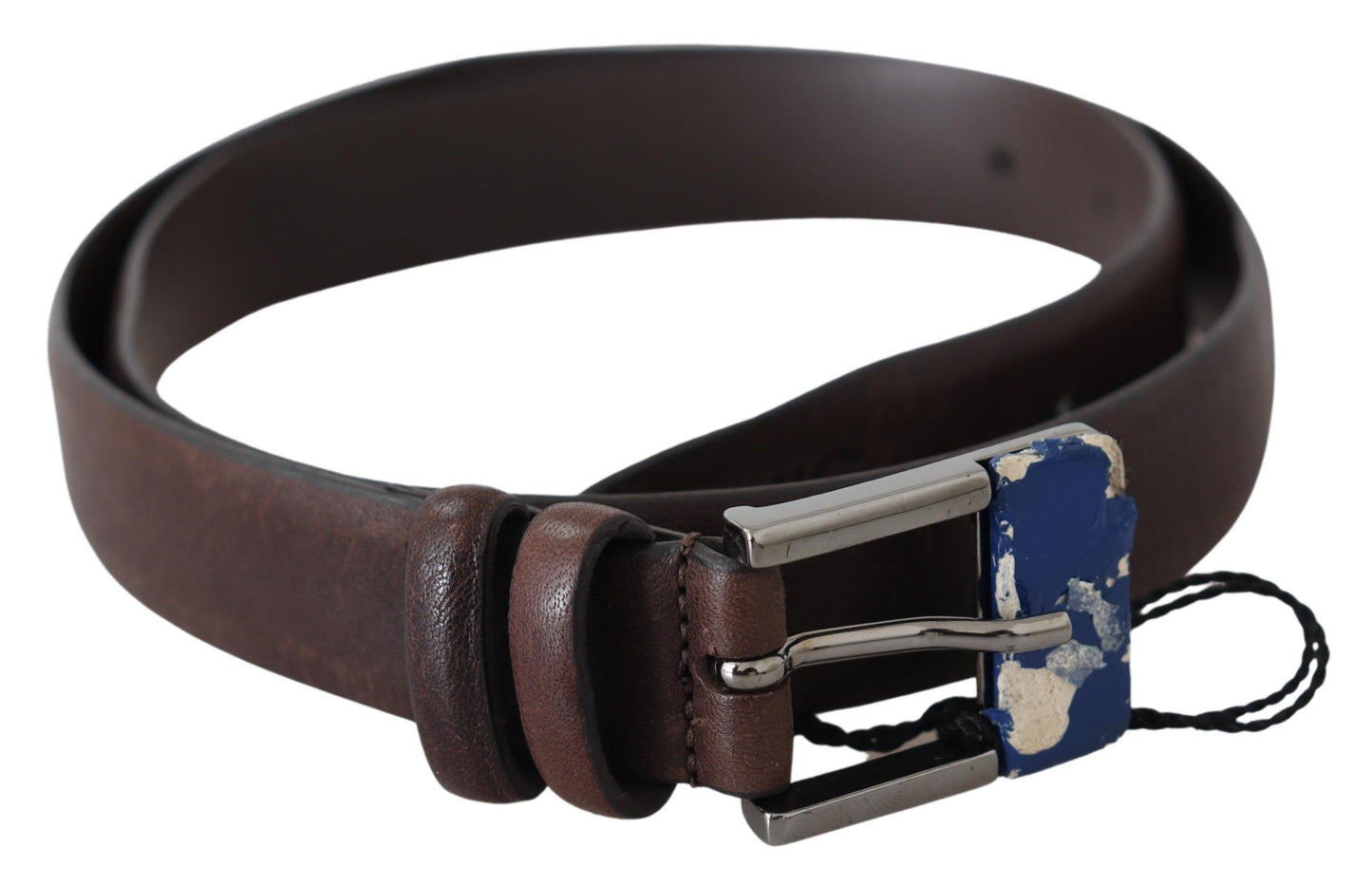  - Elegant Brown Leather Classic Belt with Silver-Tone Buckle