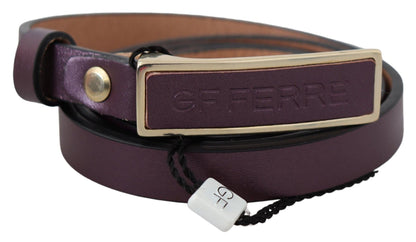  - Elegant Maroon Leather Belt with Gold-Tone Buckle