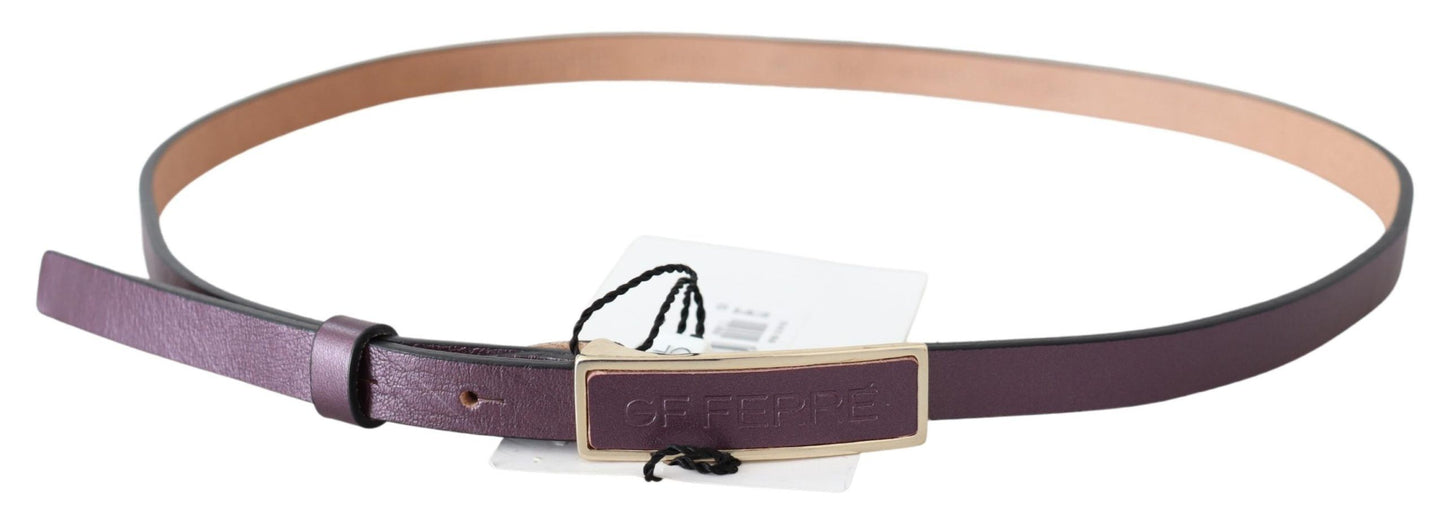  - Elegant Maroon Leather Belt with Gold-Tone Buckle