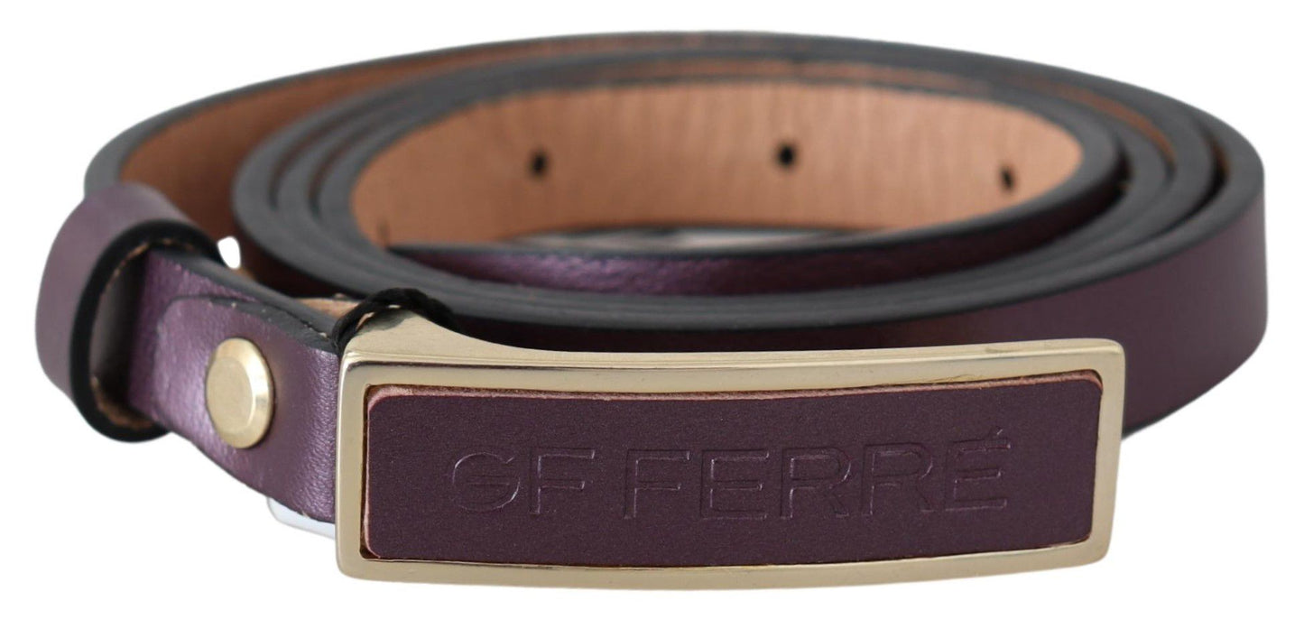  - Elegant Maroon Leather Belt with Gold-Tone Buckle