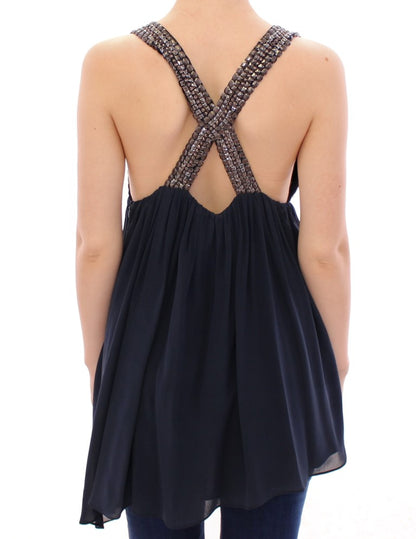  - Elegant Navy Blue Sleeveless Blouse