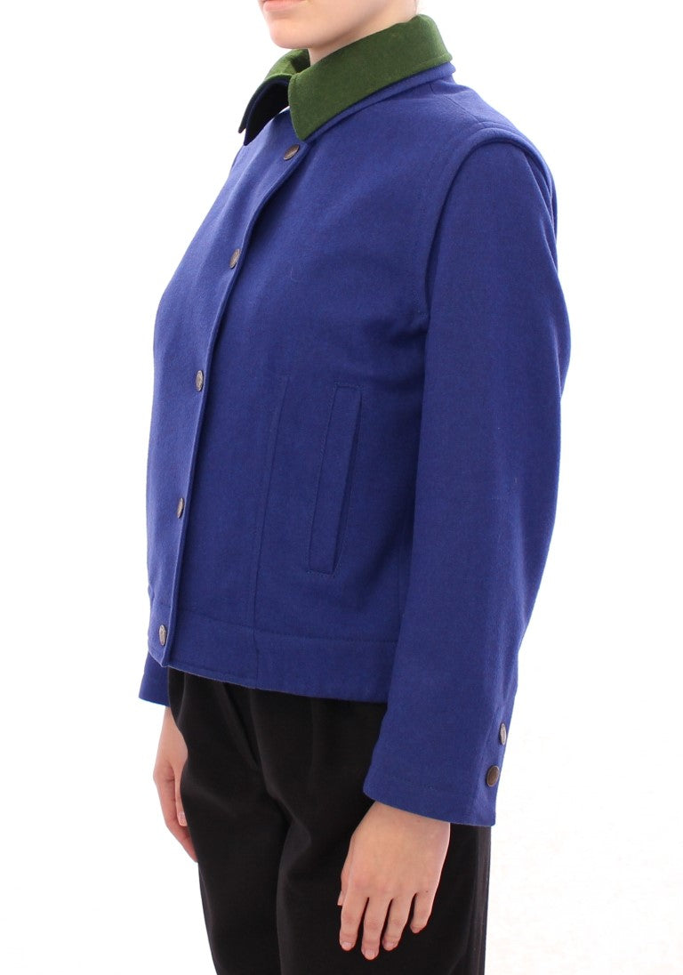  - Elegant Blue Wool Jacket with Removable Collar