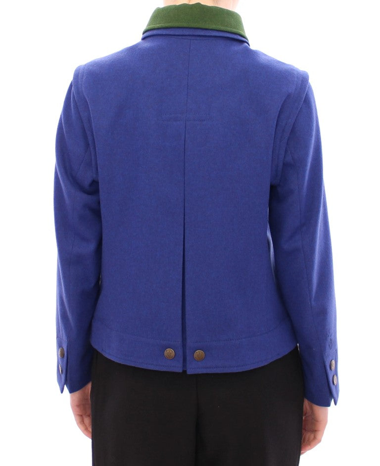  - Elegant Blue Wool Jacket with Removable Collar