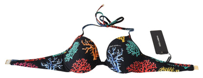  - Chic Black Coral Print Bikini Top