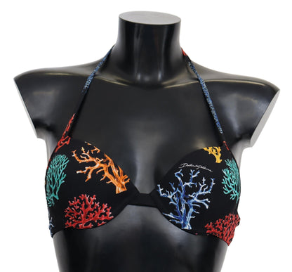  - Chic Black Coral Print Bikini Top