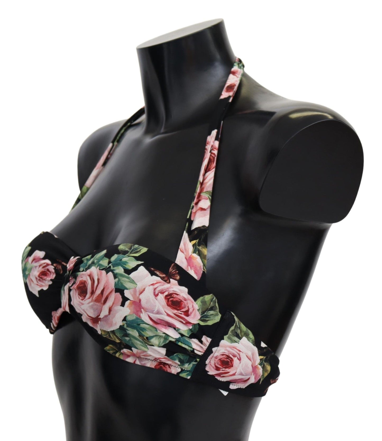  - Elegant Black Floral Bikini Top