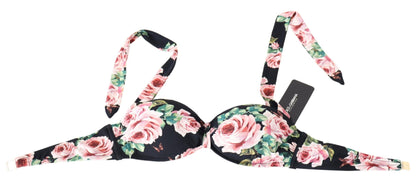  - Elegant Black Floral Bikini Top