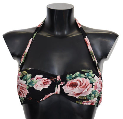  - Elegant Black Floral Bikini Top