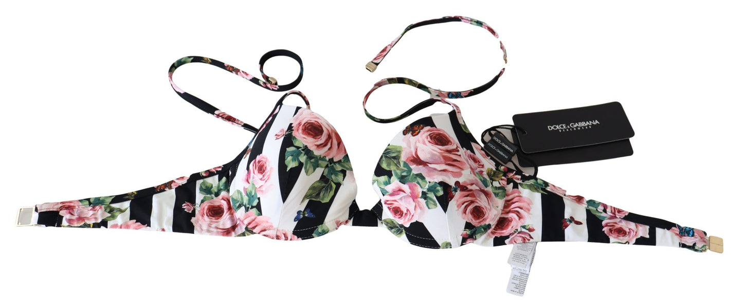  - Chic Rose Print Bikini Top for Elegant Beach Days