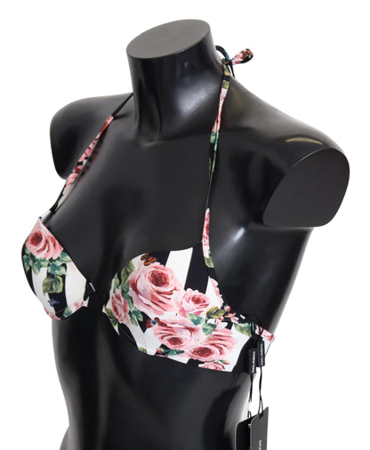  - Chic Rose Print Bikini Top for Elegant Beach Days