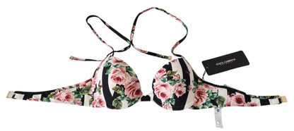  - Elegant Rose Print Bikini Top