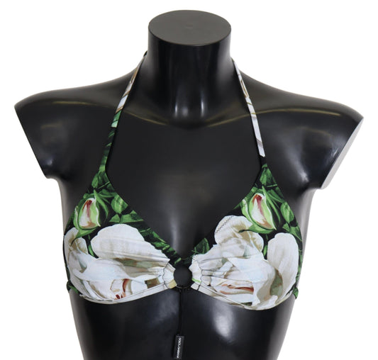  - Floral Print Bikini Top with Logo Clasp